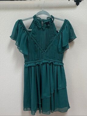 Ted Baker Teal Pleated Ruffle Strap Dress